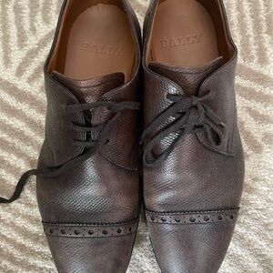 Bally Brown Leather Oxford Shoes with Brogue Detailing